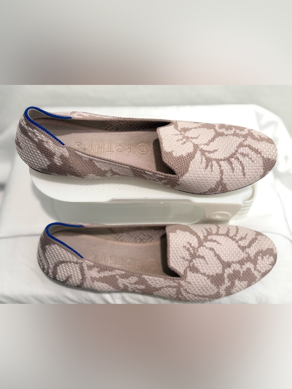 Rothy's Women's Floral Knit Loafers in Light Taupe and Cream